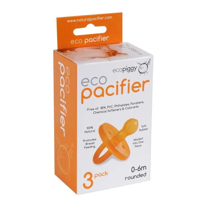 Ecopiggy - Eco Natural Rubber Pacifier - Rounded-Pacifiers + Clips-0-6M / Triple Pack-Posh Baby