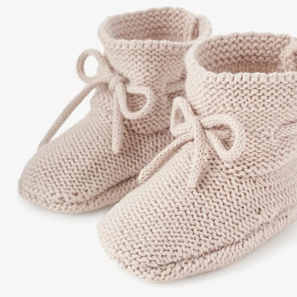 Elegant Baby - Cotton Garter Knit Booties - Taupe-Shoes + Booties-0-12M-Posh Baby