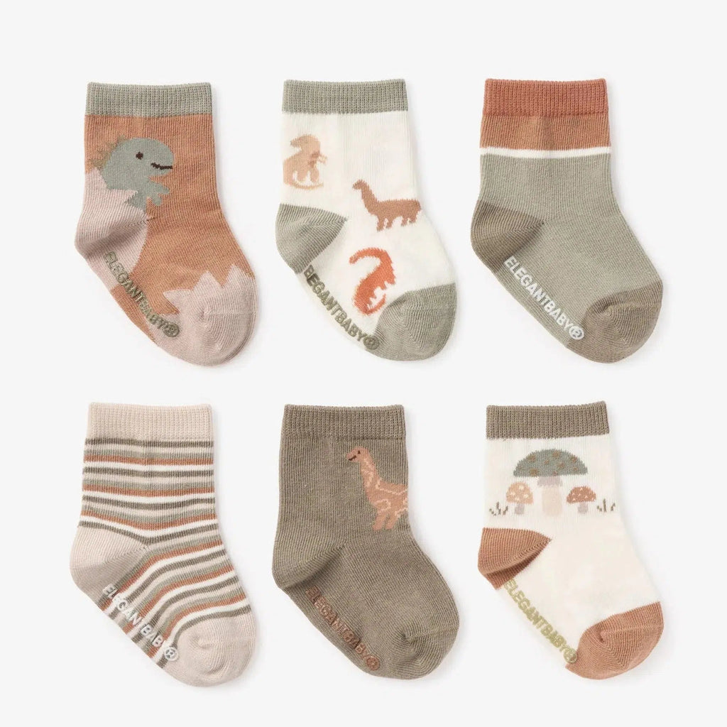 Elegant Baby - Dinosaur Ankle Socks - 6 Pack (0-12M)-Socks + Tights-0-12M-Posh Baby