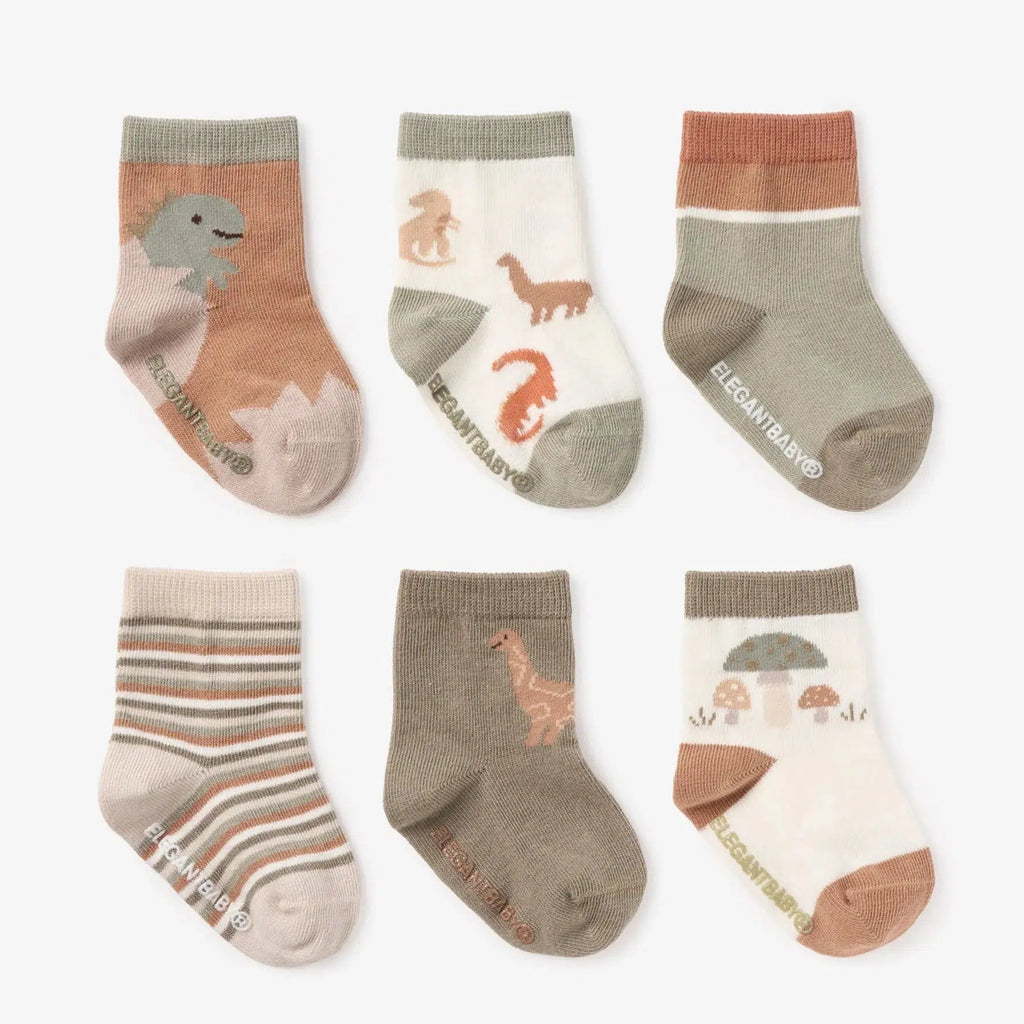 Elegant Baby - Dinosaur Ankle Socks - 6 Pack (0-12M)-Socks + Tights-Posh Baby