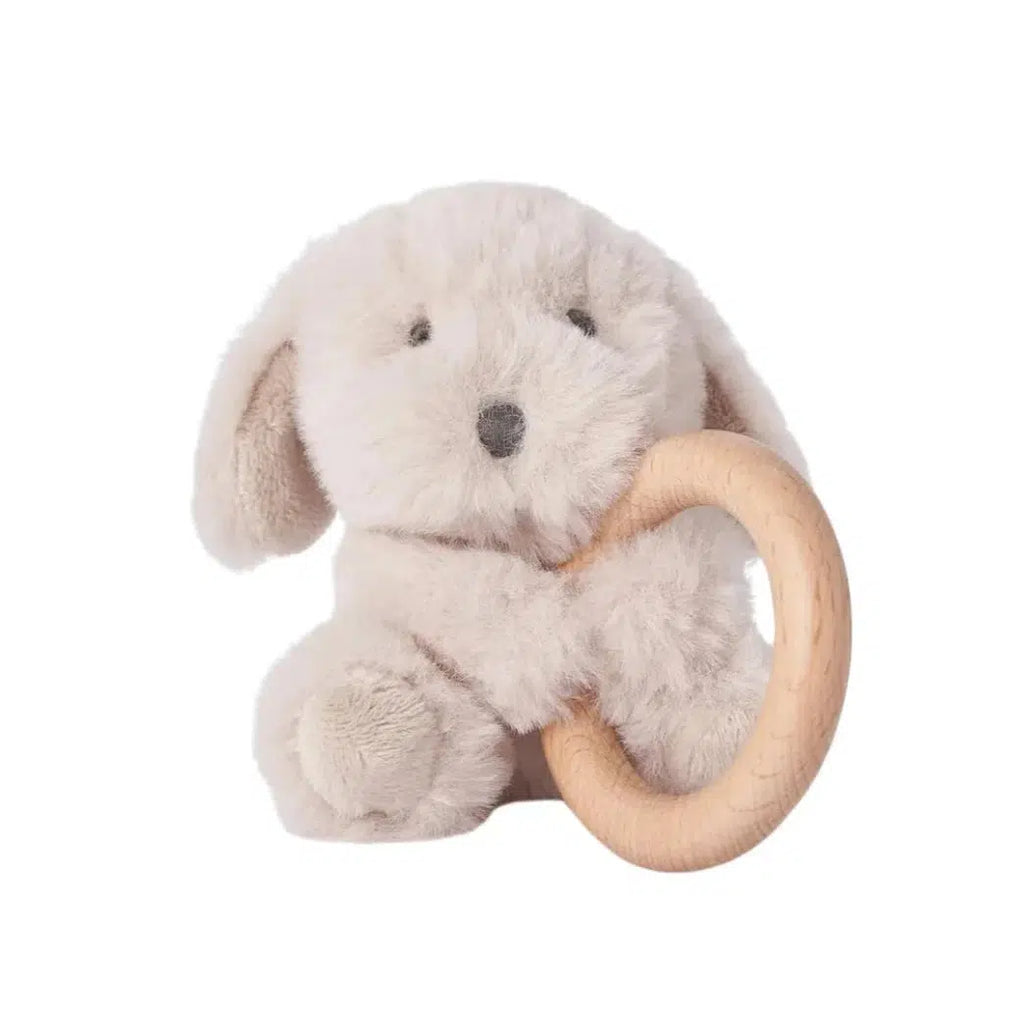 Elegant Baby - Plush Ring Rattle - Puppy-Rattles + Teething Toys-Posh Baby