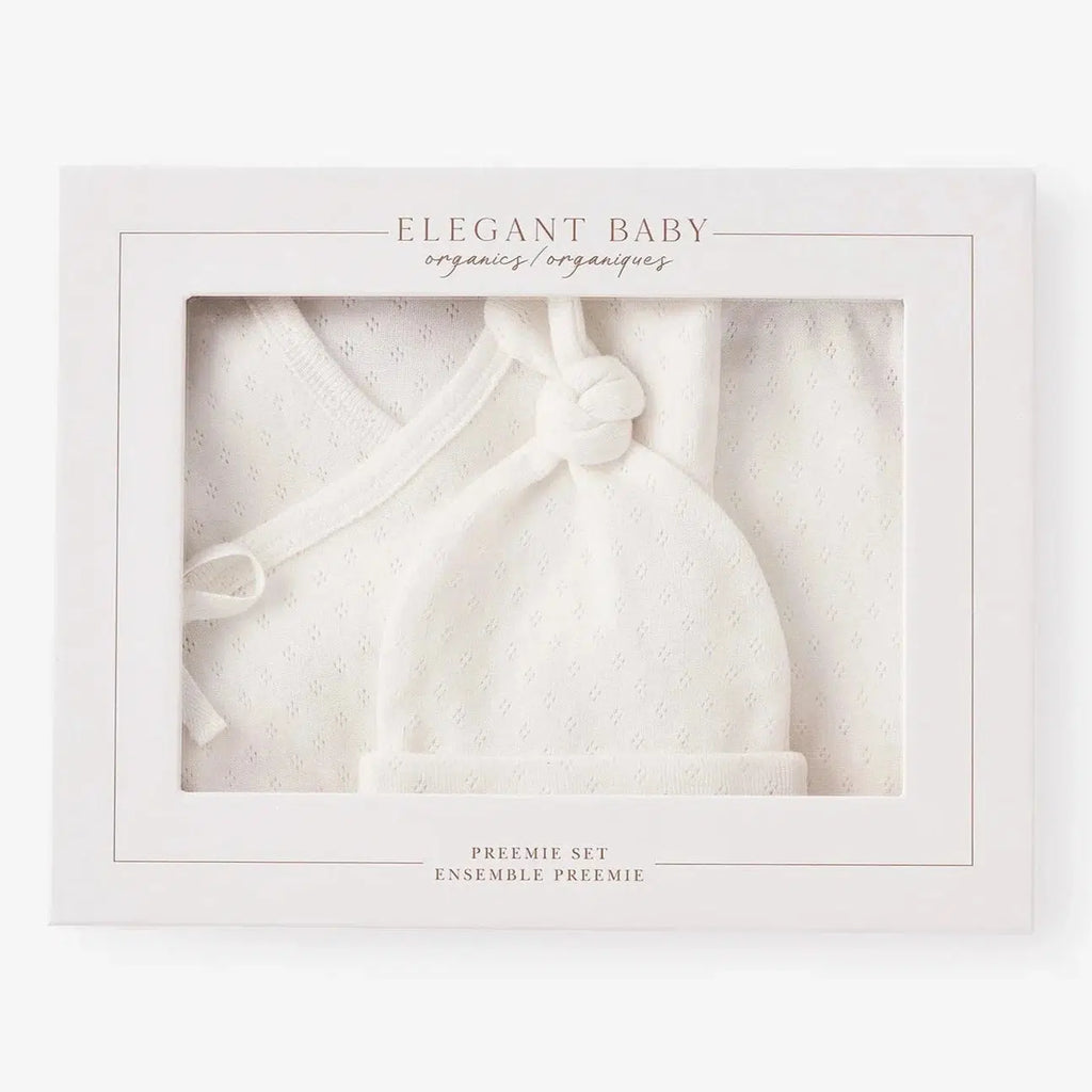 Elegant Baby - Preemie Boxed Organic Pointelle Take Me Home Set - White-Sets-Preemie-Posh Baby