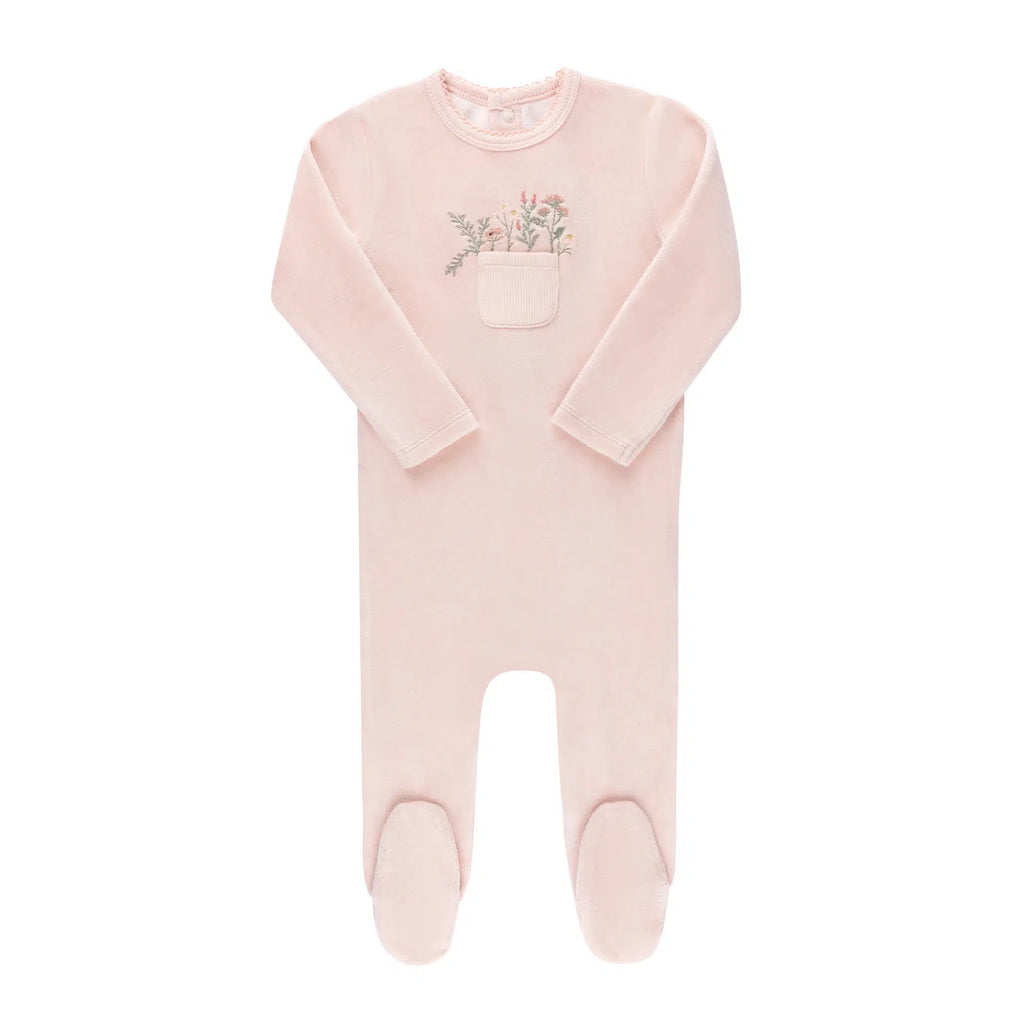 Ely's + Co - Velour Embroidered Footie - Pocket Full of Flowers-Footies + Rompers (Basic)-Newborn (1M)-Posh Baby