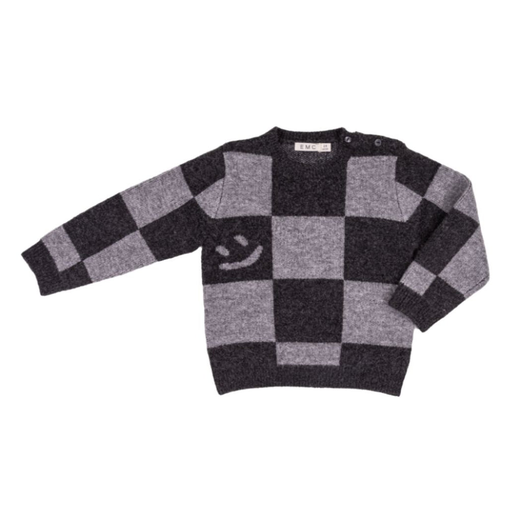 EMC - Knit Sweater - Check Smiley-Sweaters + Cardigans + Jackets-18-24M-Posh Baby