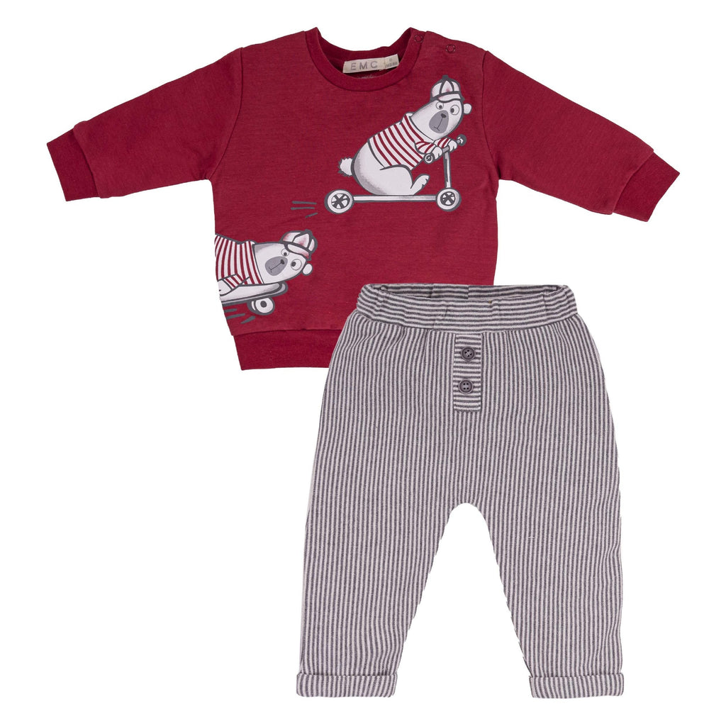 EMC - Long Sleeve Top + Pant Set - Polar Bear Stripe-Sets-0-3M-Posh Baby