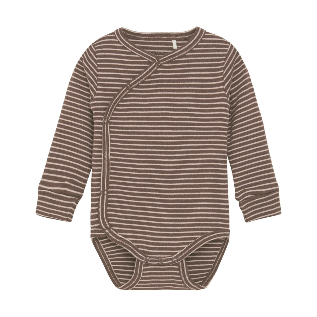 Fixoni - Wrap-Style Bodysuit - Mocha Stripe-Onesies-Newborn-Posh Baby