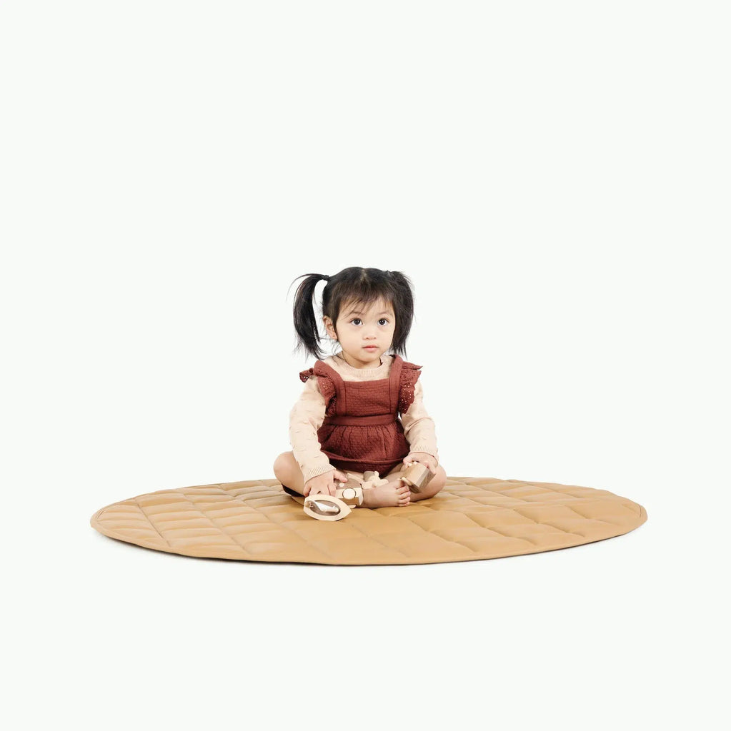 Gathre - Quilted Mini Mat - Circle - Camel-Play Gyms + Play Mats-Posh Baby