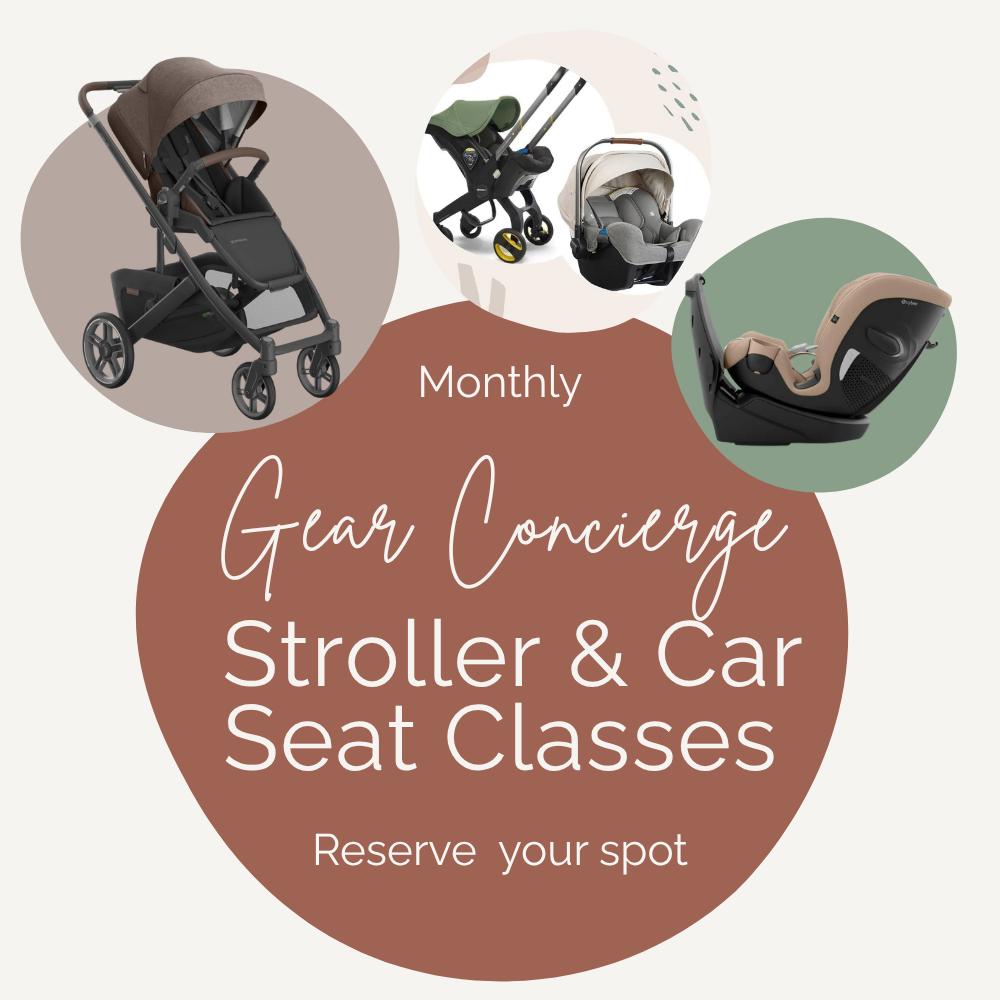 brown stroller and car seat Small Group Baby Gear Classes
