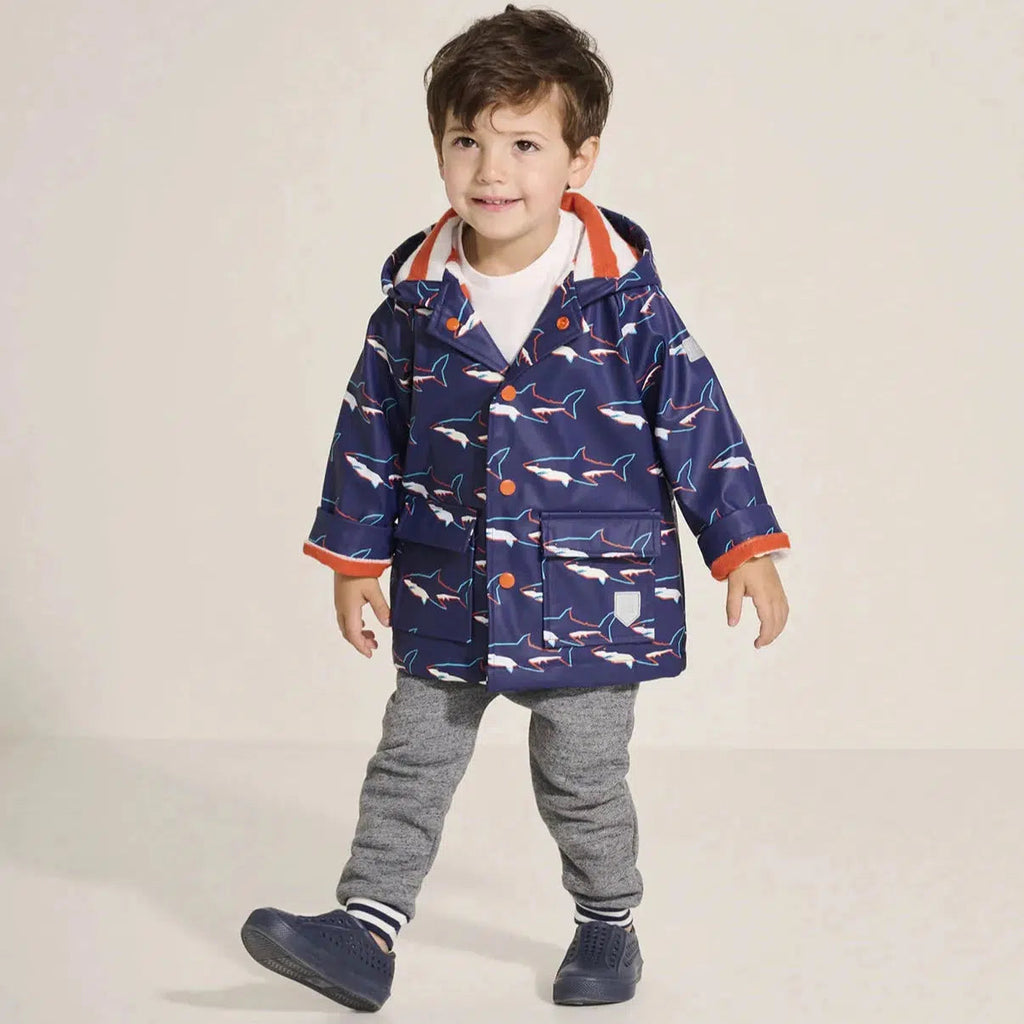 Hatley - Button-Up Rain Jacket - Color Change Sharks-Coats + Outerwear-9-12M-Posh Baby