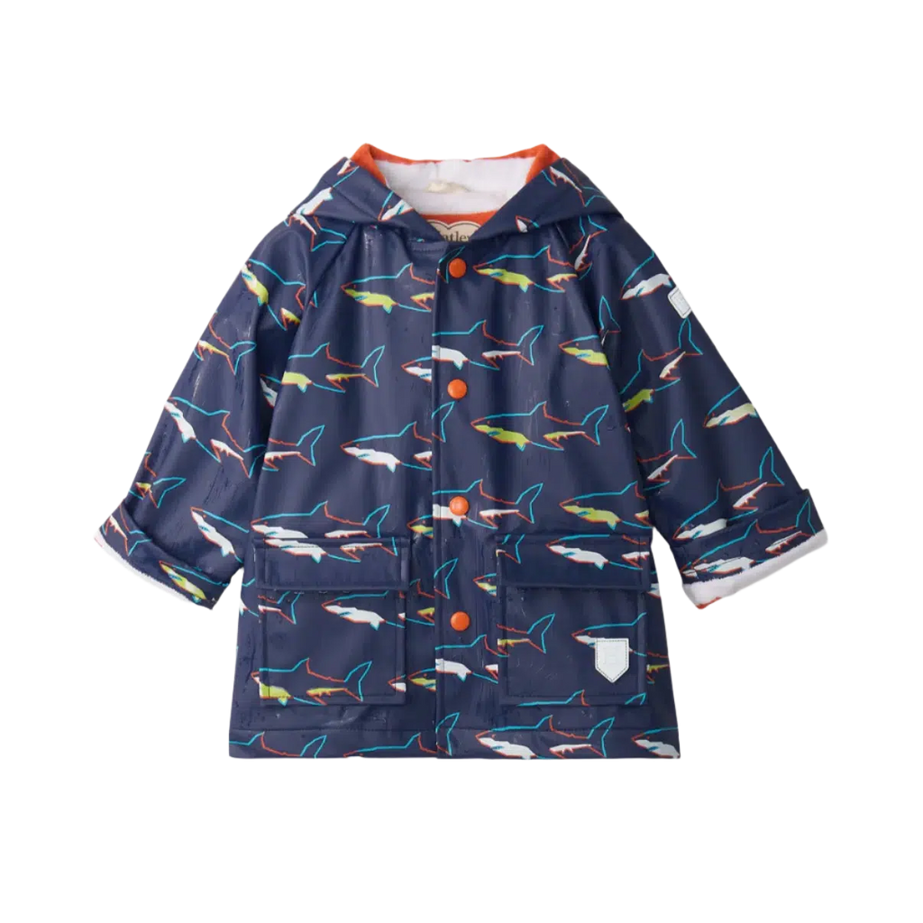 Hatley - Button-Up Rain Jacket - Color Change Sharks-Coats + Outerwear-9-12M-Posh Baby