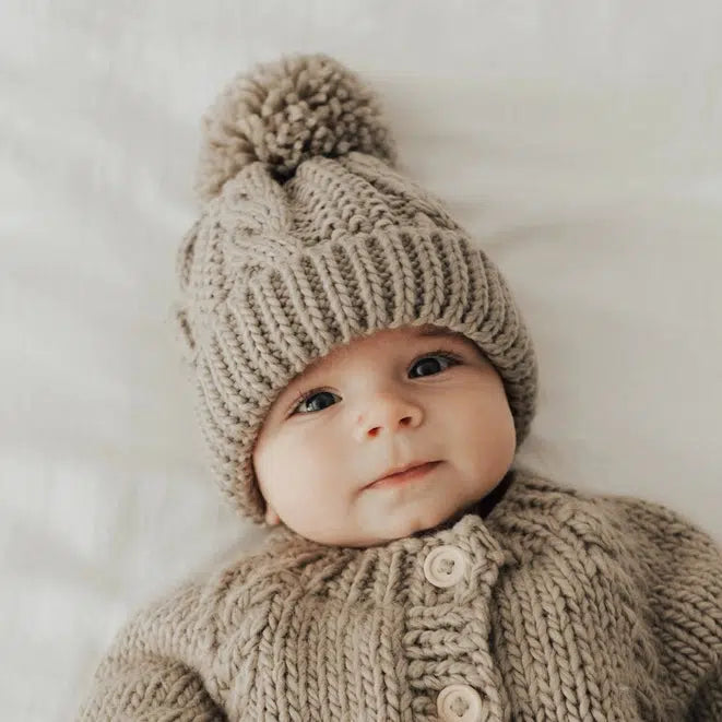 Huggalugs - Cable Knit Beanie - Pebble-Hats-S (0-6M)-Posh Baby