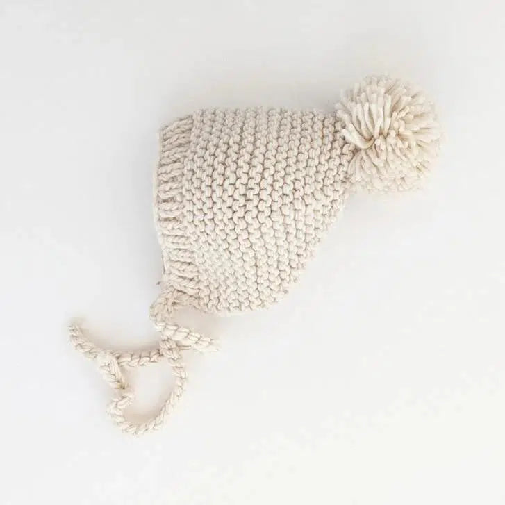 Huggalugs - Garter Stitch Knit Bonnet - Natural-Hats-XS (Newborn)-Posh Baby