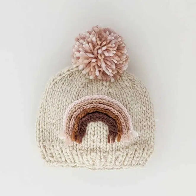 Huggalugs - Pom Pom Knit Beanie - Mauve Rainbow-Hats-S (0-6M)-Posh Baby