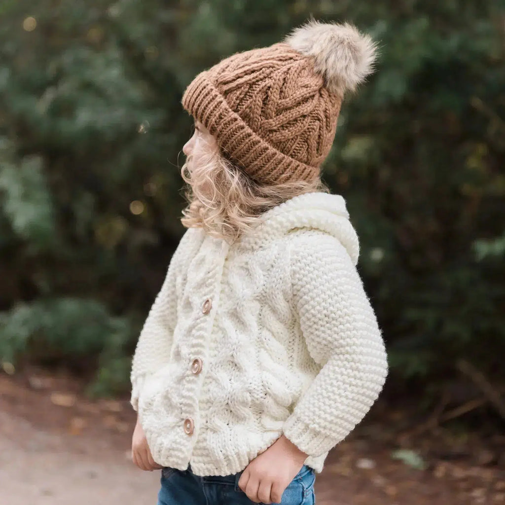 Huggalugs - Pom Pom Knit Beanie - Pecan-Hats-XS (Newborn)-Posh Baby