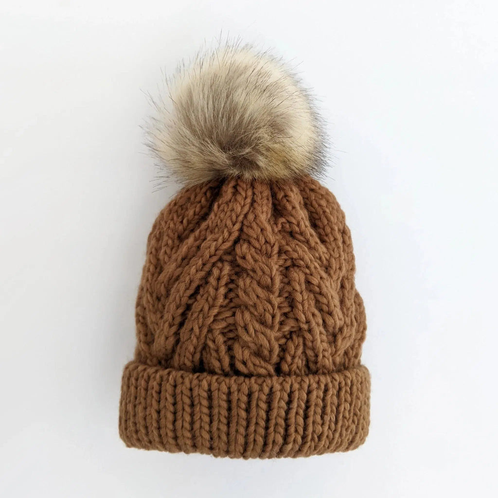 Huggalugs - Pom Pom Knit Beanie - Pecan-Hats-XS (Newborn)-Posh Baby