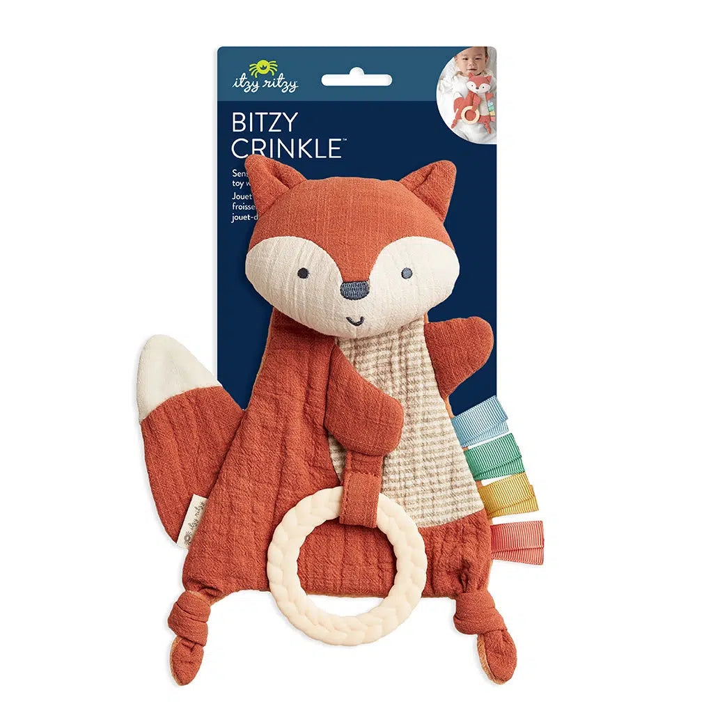 Itzy Ritzy - Bitzy Crinkle Sensory + Teether Toy - Fox-Lovey + Security Blankets-Posh Baby