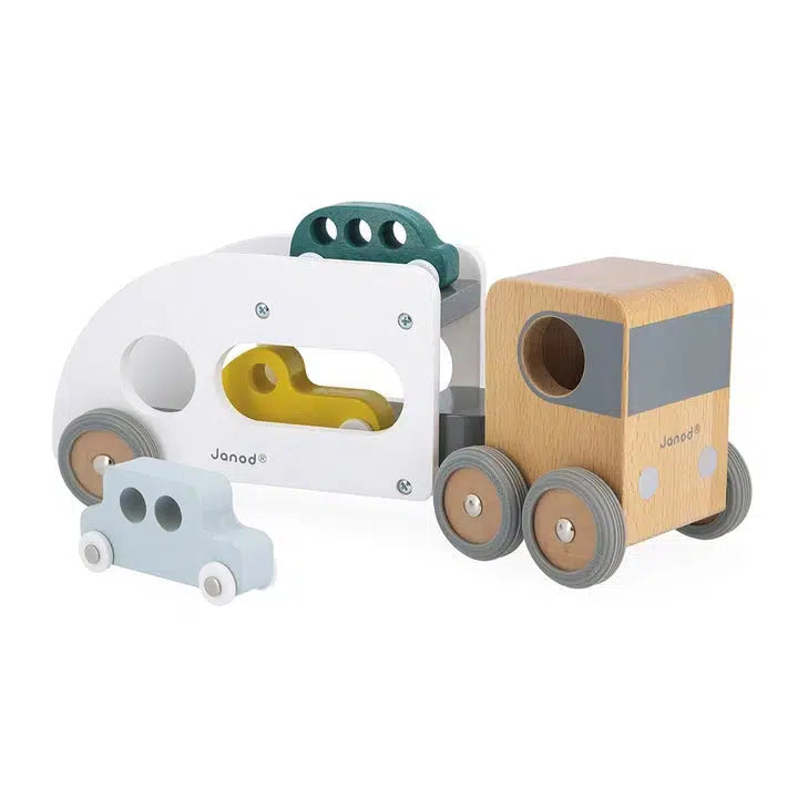 Janod - Car Carrier With Three Vehicles-Interactive-Posh Baby