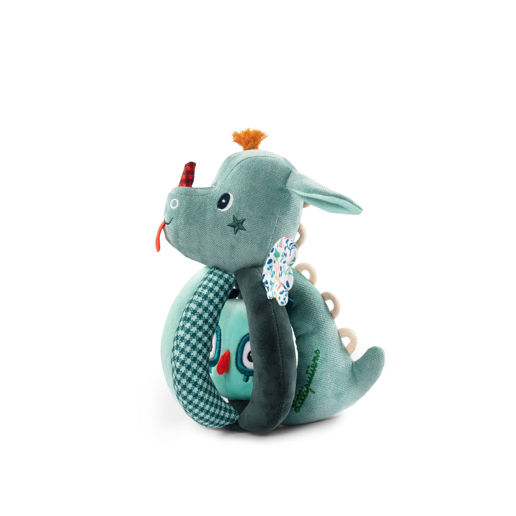 Janod - Plush Activity Rattle with Handles - Joe (Dragon)-Plush Rattles + Teething Toys-Posh Baby