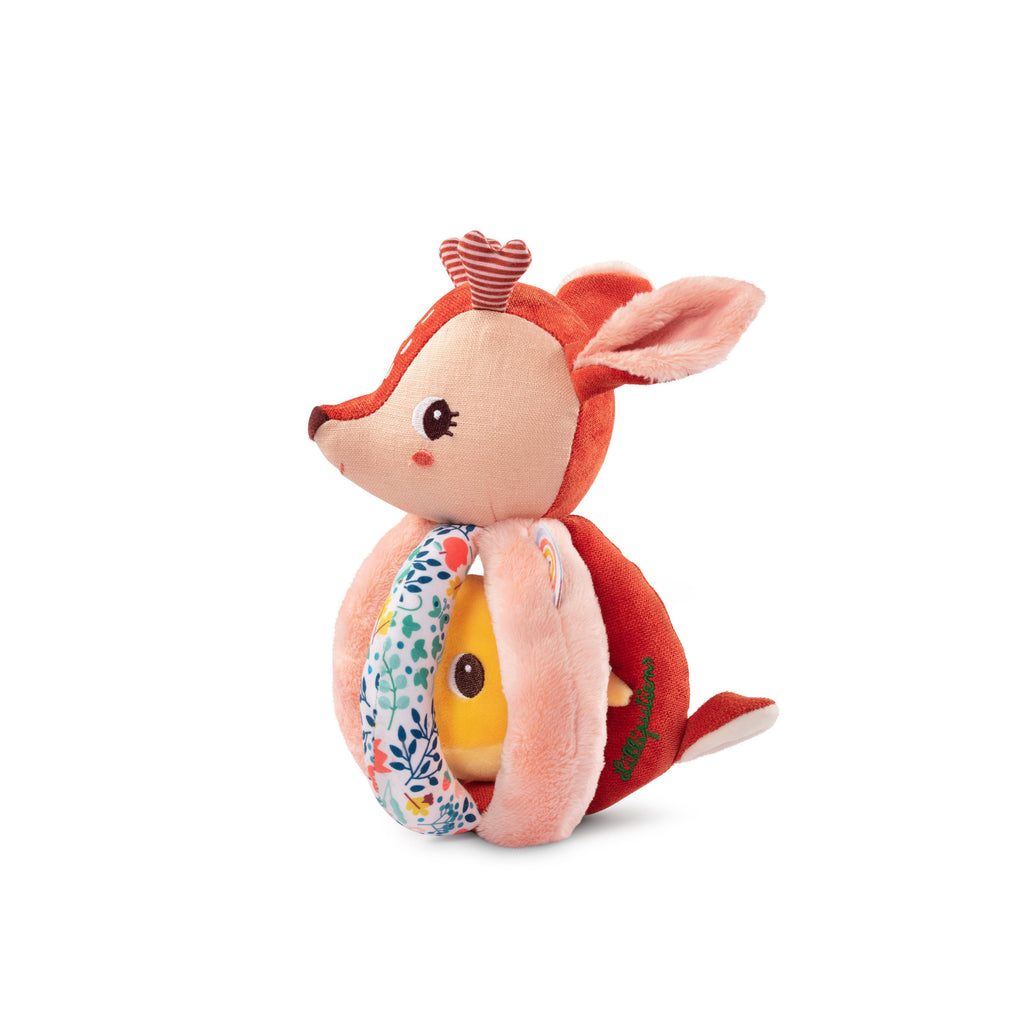 Janod - Plush Activity Rattle with Handles - Pink Deer-Plush Rattles + Teething Toys-Posh Baby