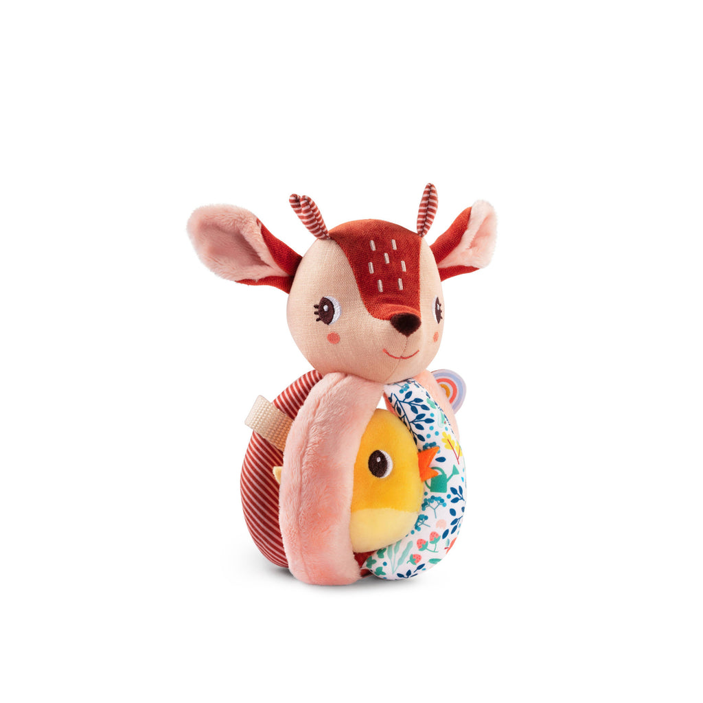 Janod - Plush Activity Rattle with Handles - Pink Deer-Plush Rattles + Teething Toys-Posh Baby