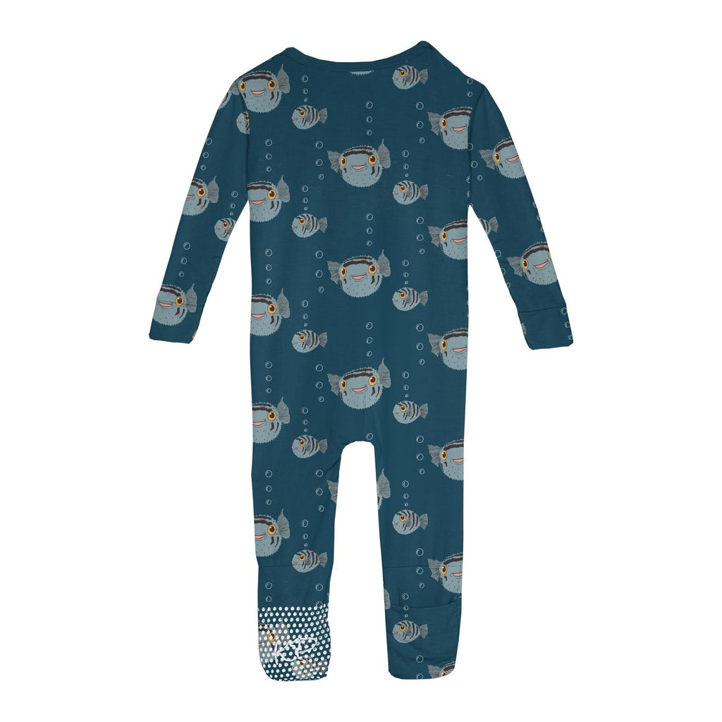 Kickee - Zipper Convertible Sleeper - Peacock Puffer Family-Footies + Rompers (Basic)-Preemie-Posh Baby