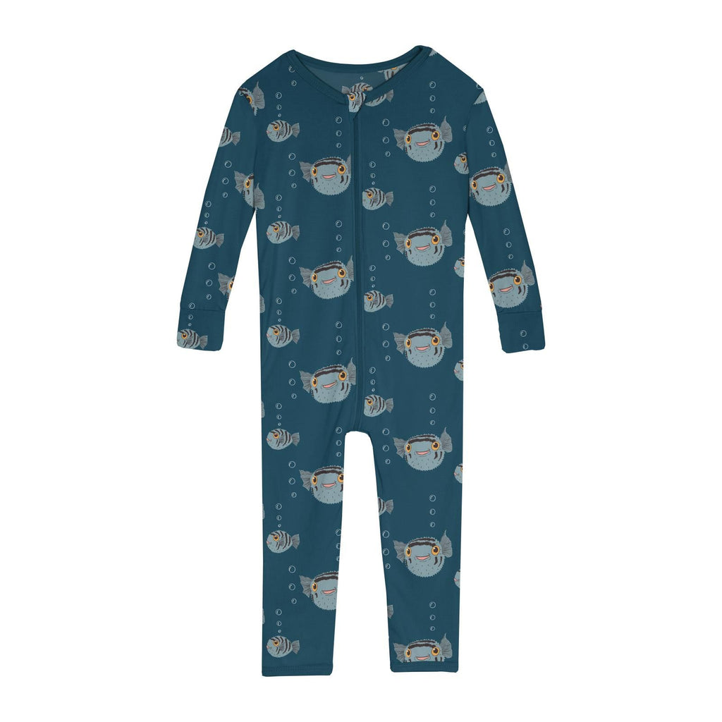 Kickee - Zipper Convertible Sleeper - Peacock Puffer Family-Footies + Rompers (Basic)-Preemie-Posh Baby