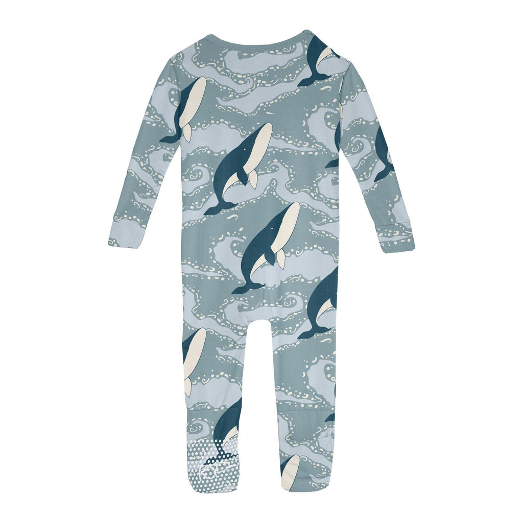 Kickee - Zipper Convertible Sleeper - Splashing Whales-Footies + Rompers (Basic)-Preemie-Posh Baby