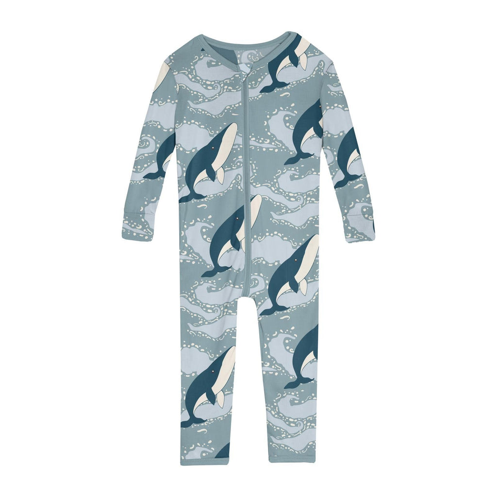 Kickee - Zipper Convertible Sleeper - Splashing Whales-Footies + Rompers (Basic)-Preemie-Posh Baby