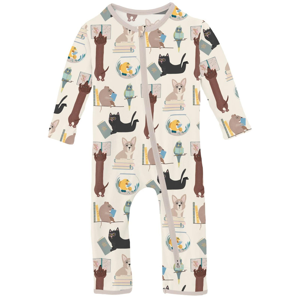 Kickee - Zipper Coverall - Books + Pets-Footies + Rompers (Basic)-Preemie-Posh Baby