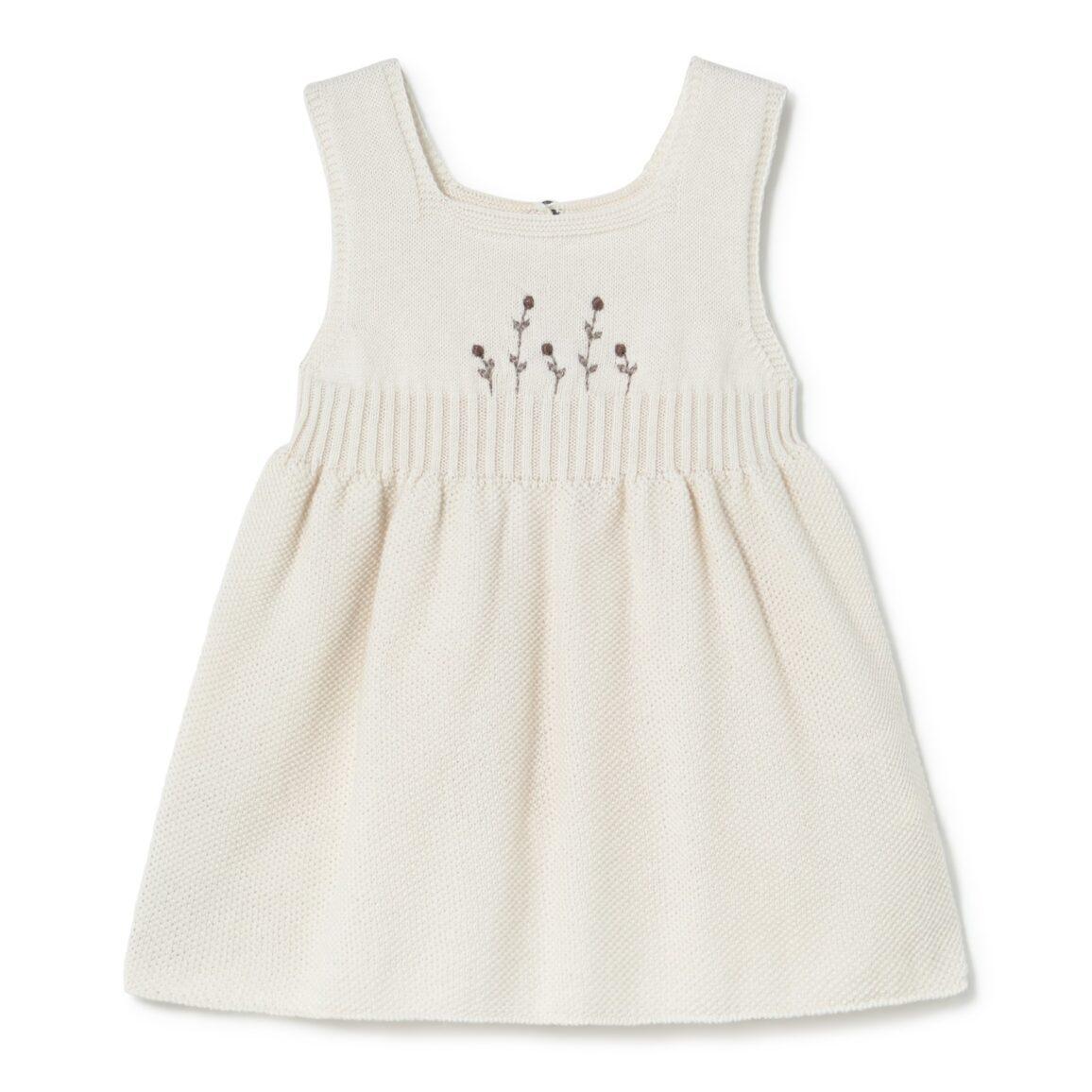 Baby Girl Dress | Embroidered Knit - Cream