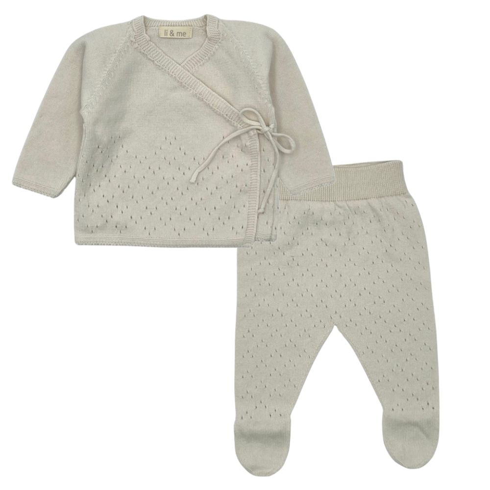 Li + Me - Knit Kimono Top + Footed Pant Set - Cream-Sets-1M-Posh Baby