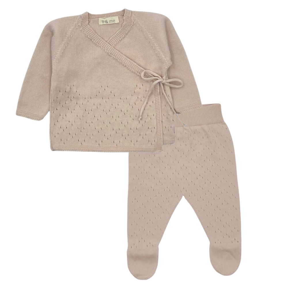 Li + Me - Knit Kimono Top + Footed Pant Set - Light Pink-Sets-1M-Posh Baby