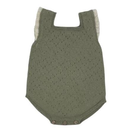 Li + Me - Knit Lace-Detail Bubble Romper - Green-Footies + Rompers (Fashion)-1M-Posh Baby