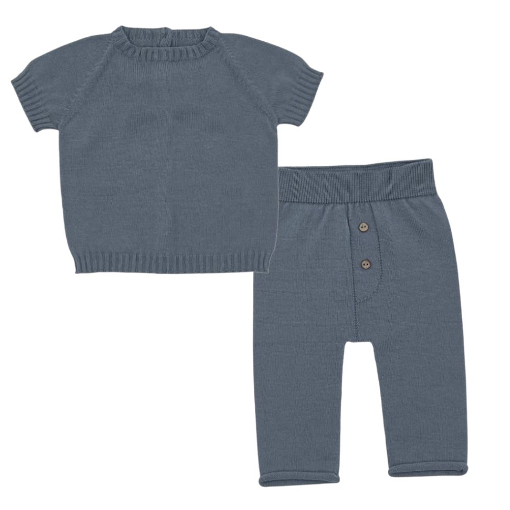 Li + Me - Knit Short Sleeve Top + Pant Set - Ocean-Sets-3M-Posh Baby