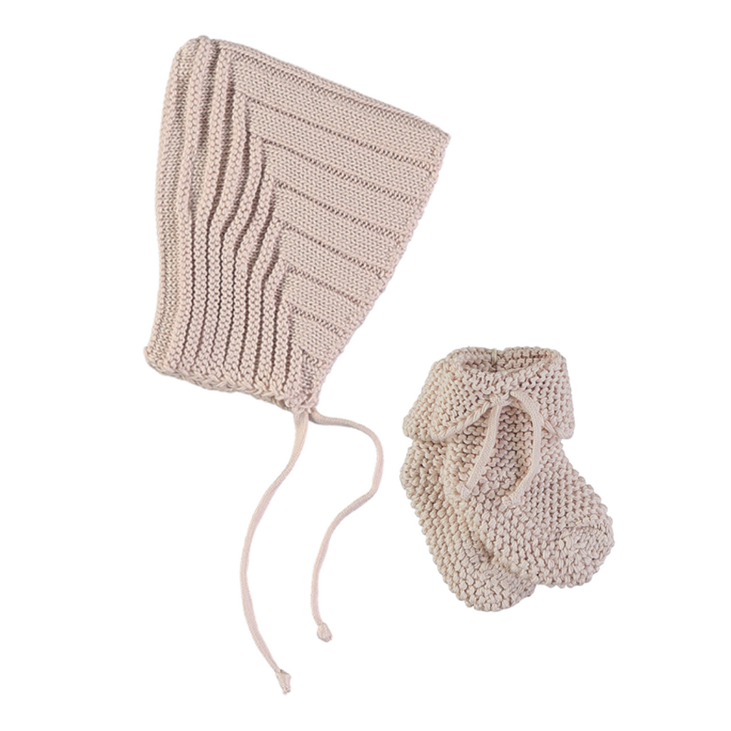 Li + Me (Made in Spain) - Knit Hat + Booties Set - Blush-Hats-1-3M-Posh Baby