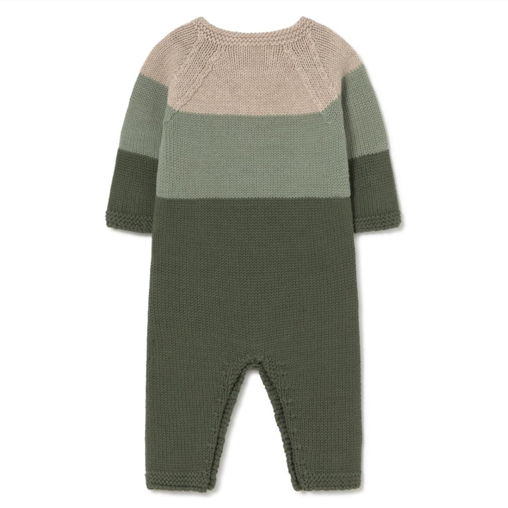 Li & Me Organic Knit Romper in Forest Tri-Color | Posh Baby