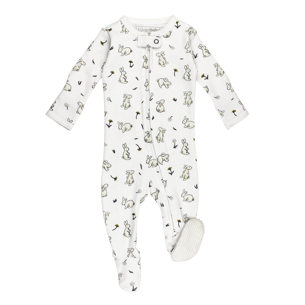 Lovedbaby - Organic 2-Way Zipper Footie - Bunny-Footies + Rompers (Basic)-Preemie/NB-Posh Baby