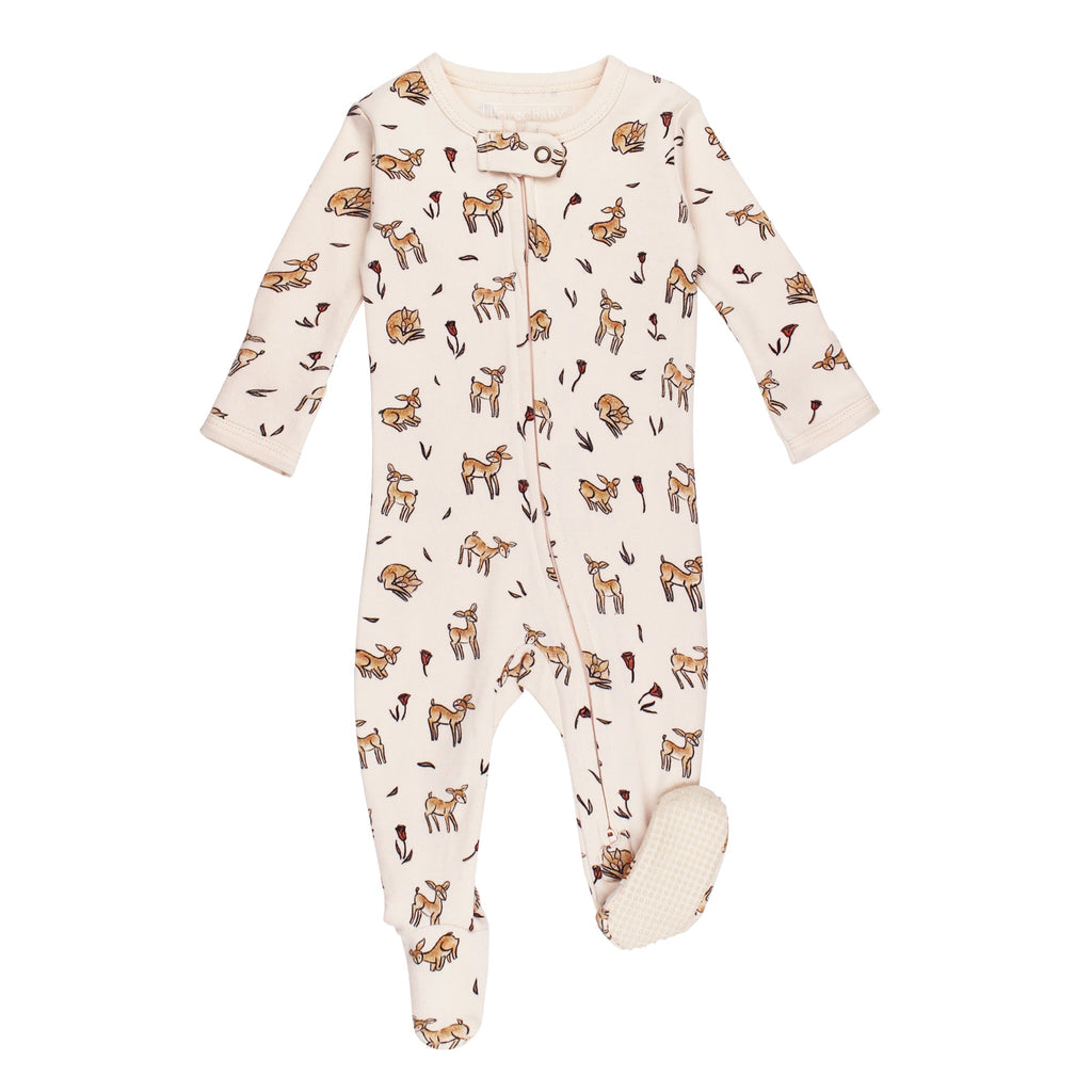 Lovedbaby - Organic 2-Way Zipper Footie - Doe-a-Deer-Footies + Rompers (Basic)-Preemie/NB-Posh Baby