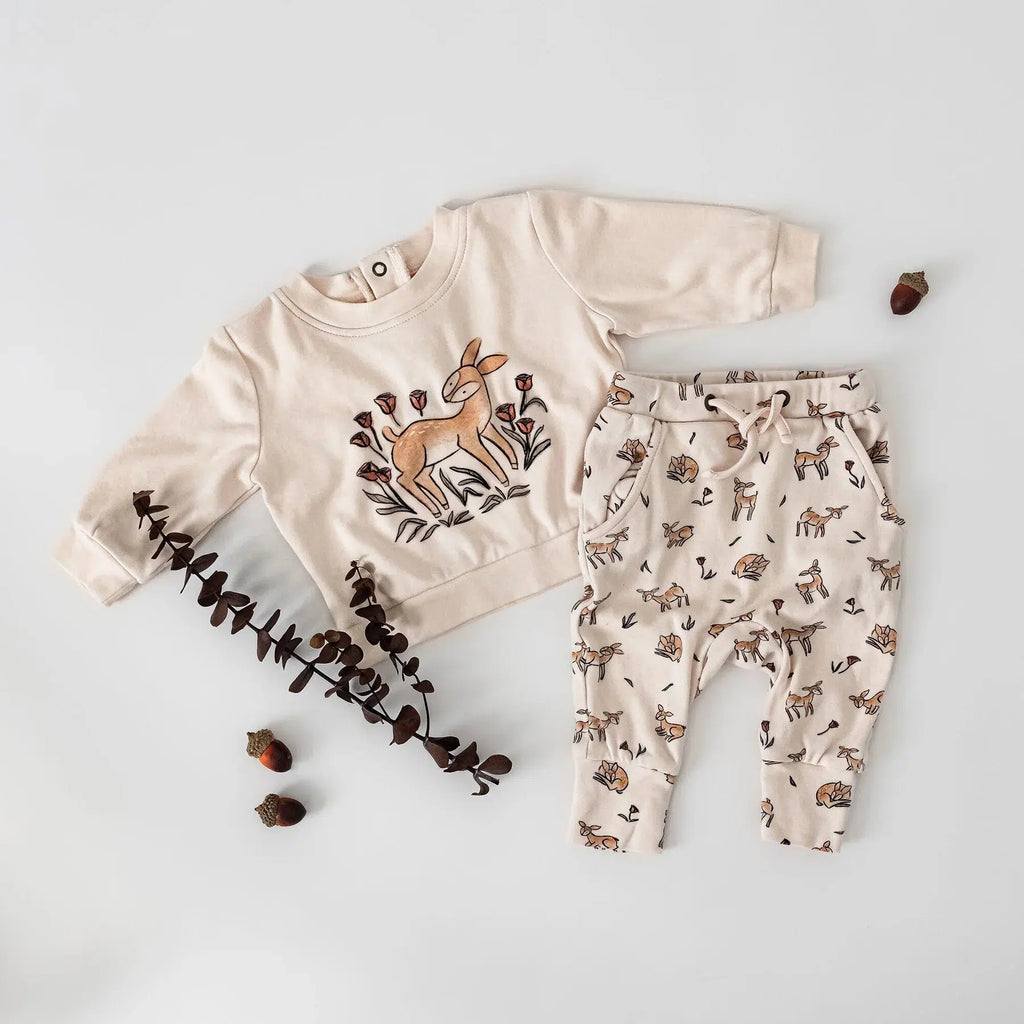 Lovedbaby - Organic Sweatshirt + Jogger Set - Doe-a-Deer-Sets-0-3M-Posh Baby