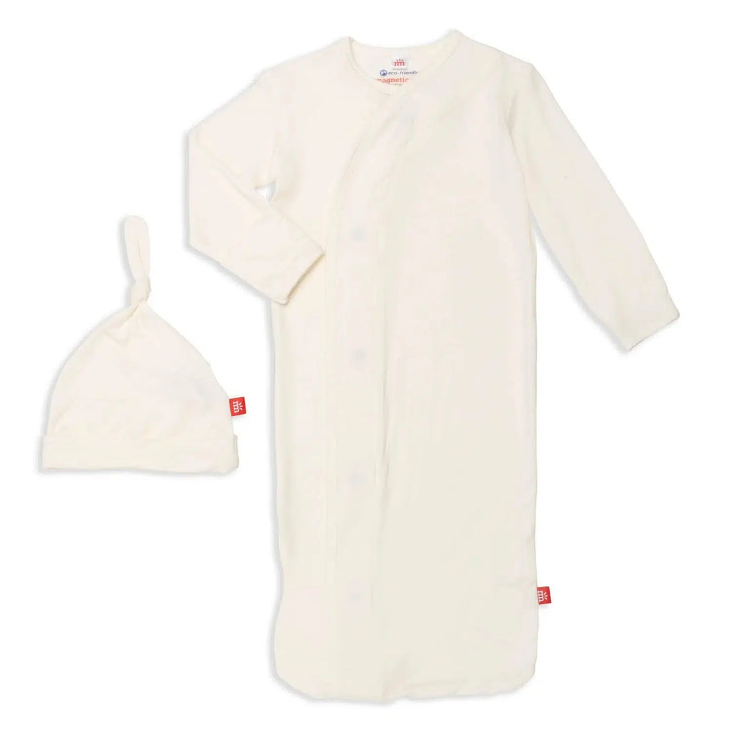 Magnetic Me - Modal Gown + Hat - Egret-Infant Gowns-0-3M-Posh Baby