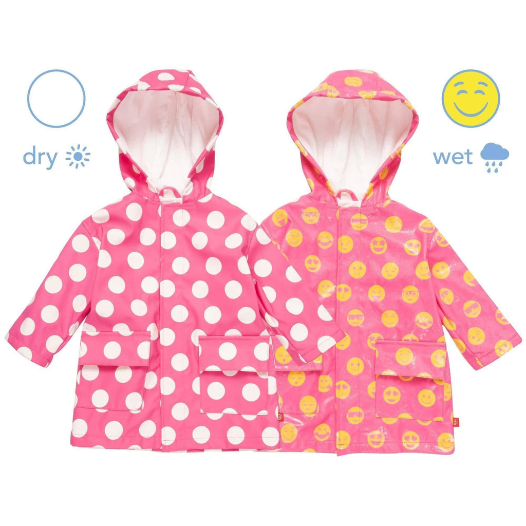 Magnetic Me - Raincoat - Pink Polka Dot Emoji-Coats + Outerwear-2Y-Posh Baby