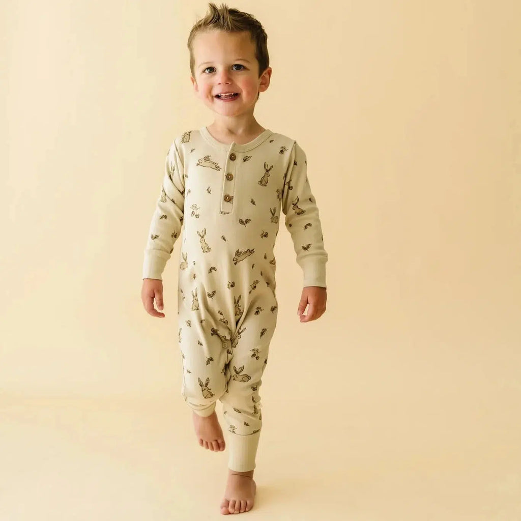 Makemake Organics - Button Romper - Bunny Hop-Footies + Rompers (Fashion)-0-3M-Posh Baby