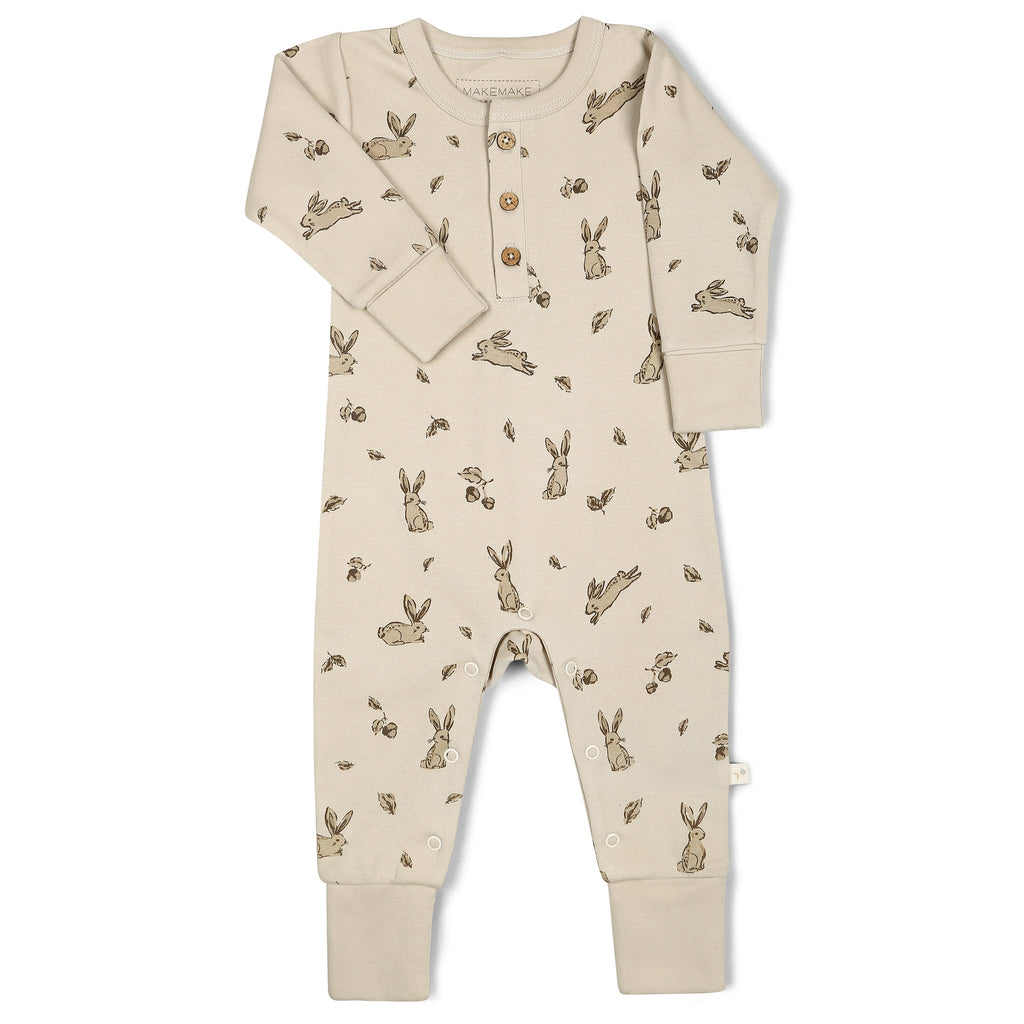 Makemake Organics - Button Romper - Bunny Hop-Footies + Rompers (Fashion)-3-6M-Posh Baby