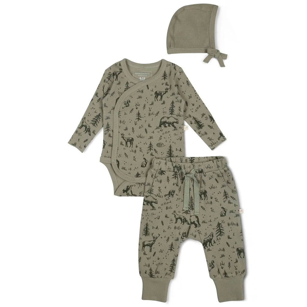 Makemake Organics - Kimono Bodysuit + Pants Set - Forest Folk-Sets-0-3M-Posh Baby