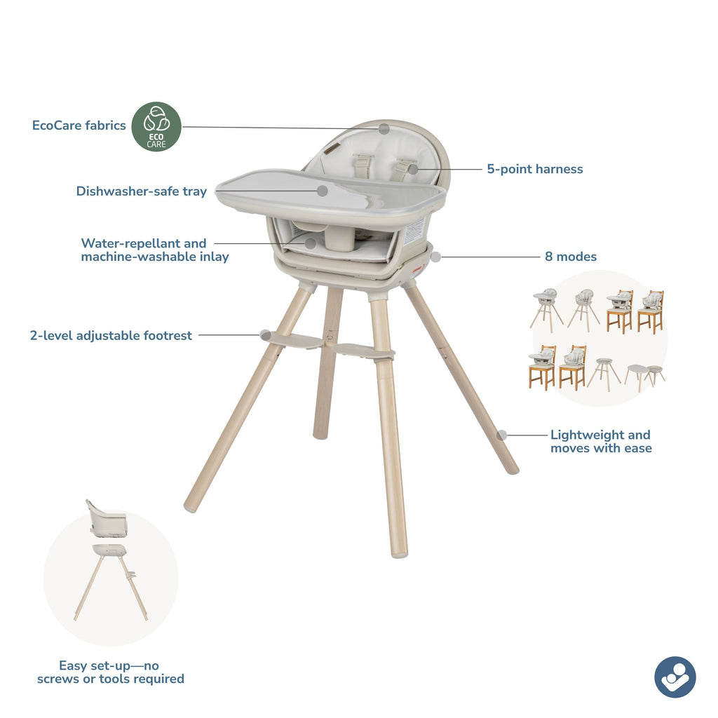 Maxi Cosi - Moa 8-in-1 High Chair - Classic Oat (EcoCare)-High Chairs-Posh Baby