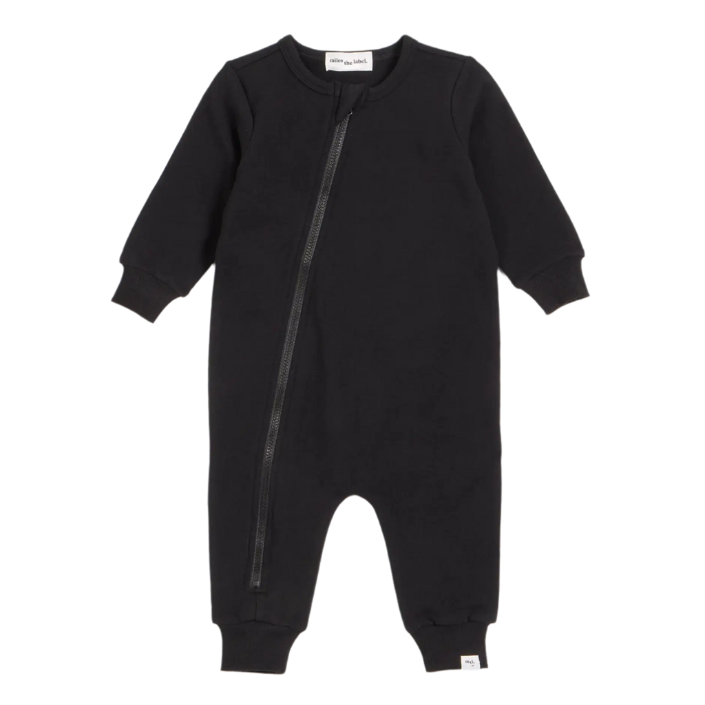 Miles - Organic Zip Playsuit - Black-Footies + Rompers (Fashion)-3-6M-Posh Baby