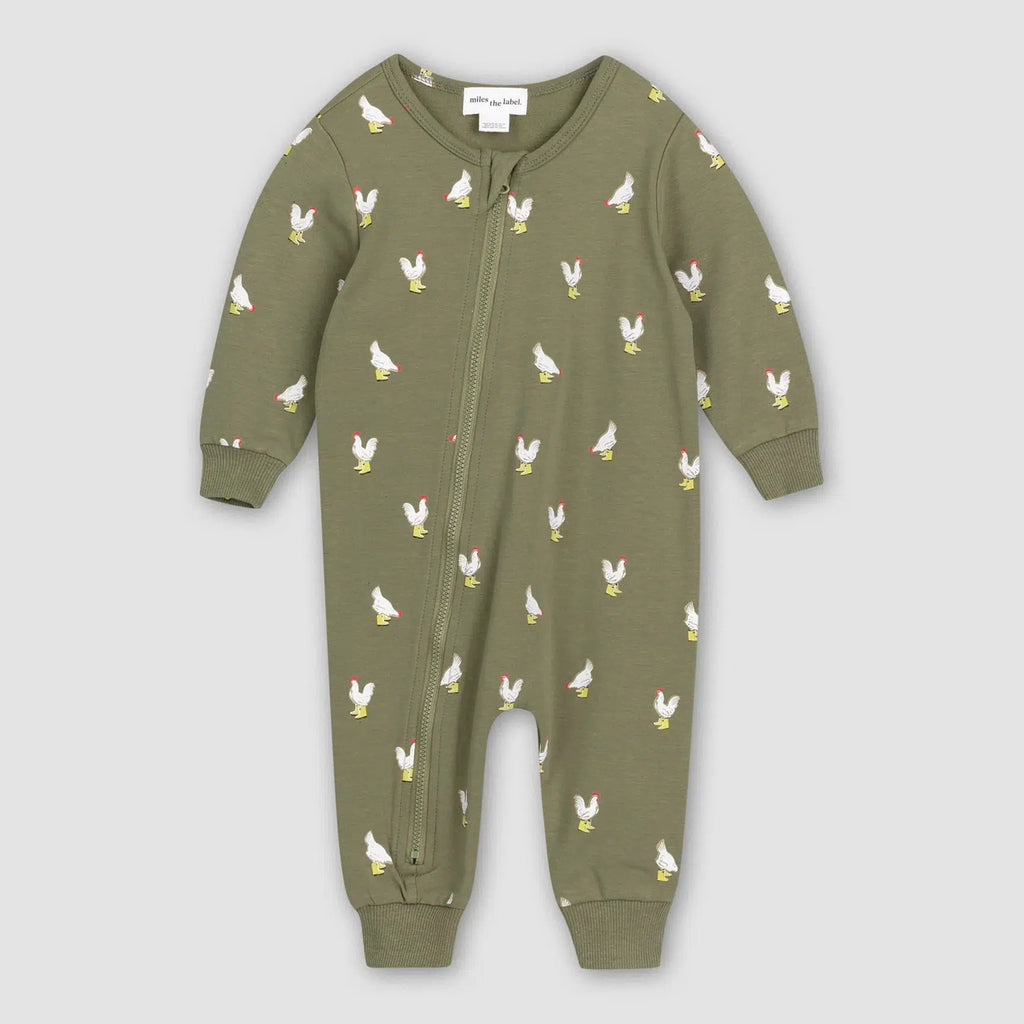 Miles - Organic Zip Romper - Rainy Day Chickens-Footies + Rompers (Fashion)-6-9M-Posh Baby