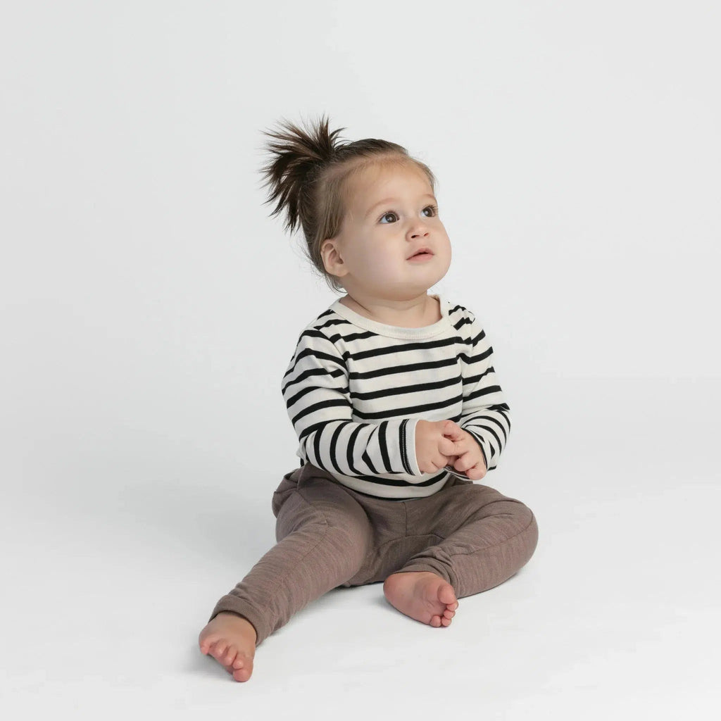 Mini Mioche - Organic Long Sleeve Bodysuit - Natural Stripe-Onesies-0-3M-Posh Baby