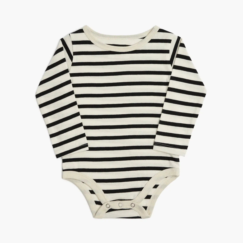 Mini Mioche - Organic Long Sleeve Bodysuit - Natural Stripe-Onesies-0-3M-Posh Baby