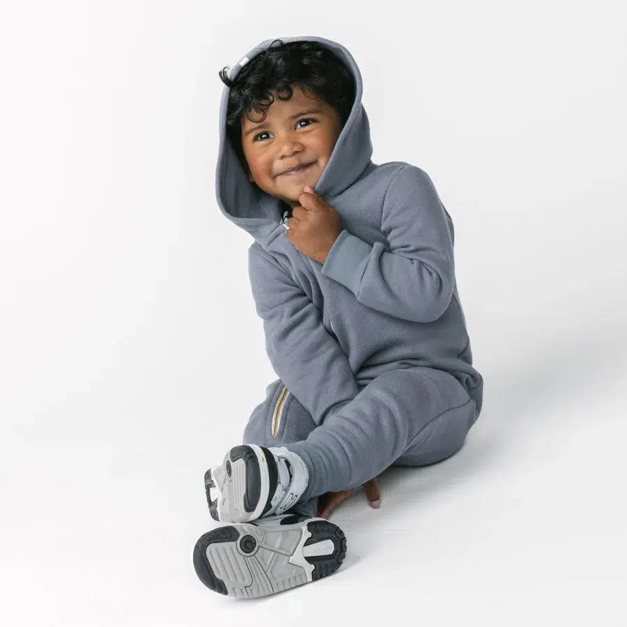 Mini Mioche - Organic Plush Biker Romper - Slate-Footies + Rompers (Fashion)-0-3M-Posh Baby